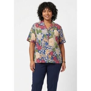 DONNKENNY Women's Vintage Floral Blouse 2XL Polyester Business Casual Office